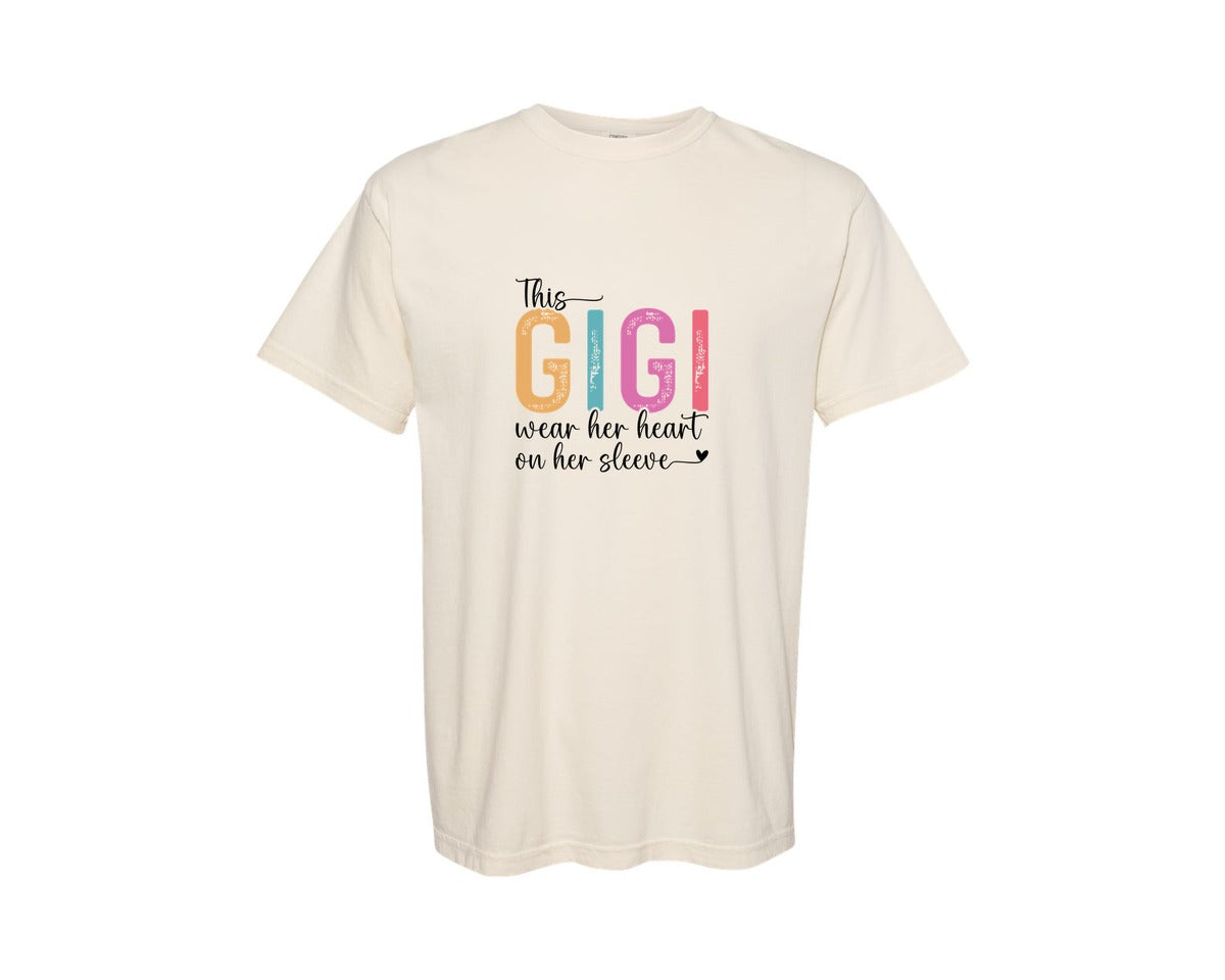 brand:Comfort Colors|color:Ivory|This Gigi Wear Her Heart On Her Sleeve Graphic T-Shirt