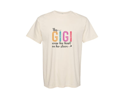 brand:Comfort Colors|color:Ivory|This Gigi Wear Her Heart On Her Sleeve Graphic T-Shirt