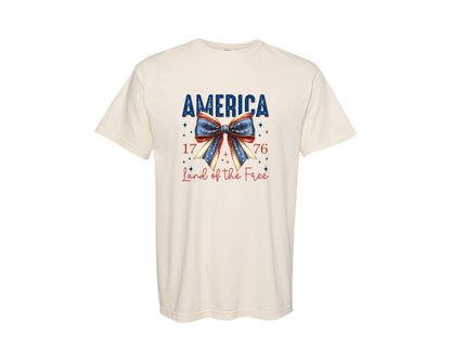 brand:Comfort Colors|color:Ivory|America Bow Land Of The Free Graphic T-Shirt