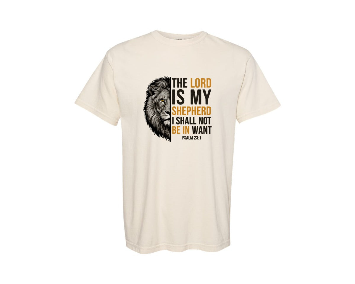 brand:Comfort Colors|color:Ivory|The Lord Is My Shepherd Lion Psalm Graphic T-Shirt