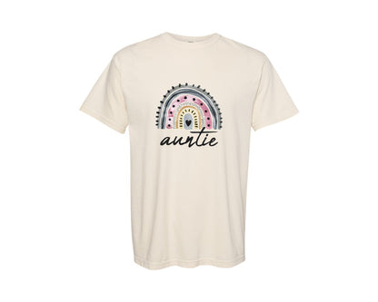 brand:Comfort Colors|color:Ivory|Boho Rainbow Auntie Watercolor New Aunt Graphic T-Shirt
