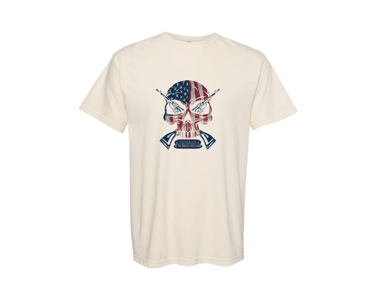 brand:Comfort Colors|color:Ivory|United States Army Soldier Skull Graphic T-Shirt