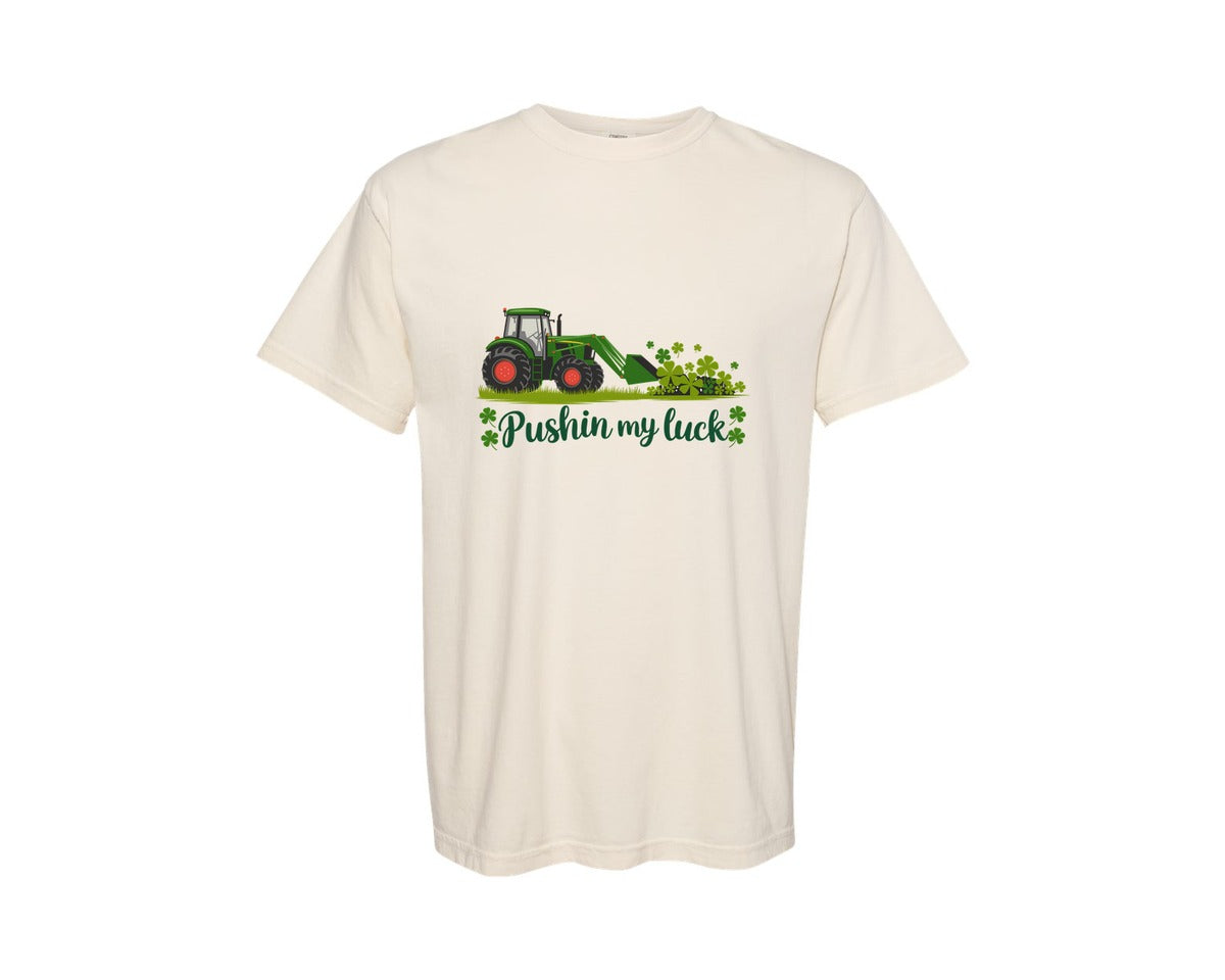 brand:Comfort Colors|color:Ivory|Pushin My Luck St Patricks Day 3 Graphic T-Shirt