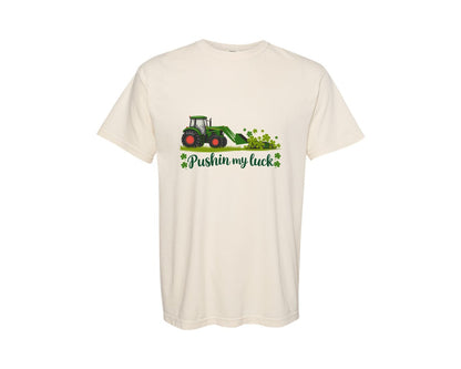 brand:Comfort Colors|color:Ivory|Pushin My Luck St Patricks Day 3 Graphic T-Shirt