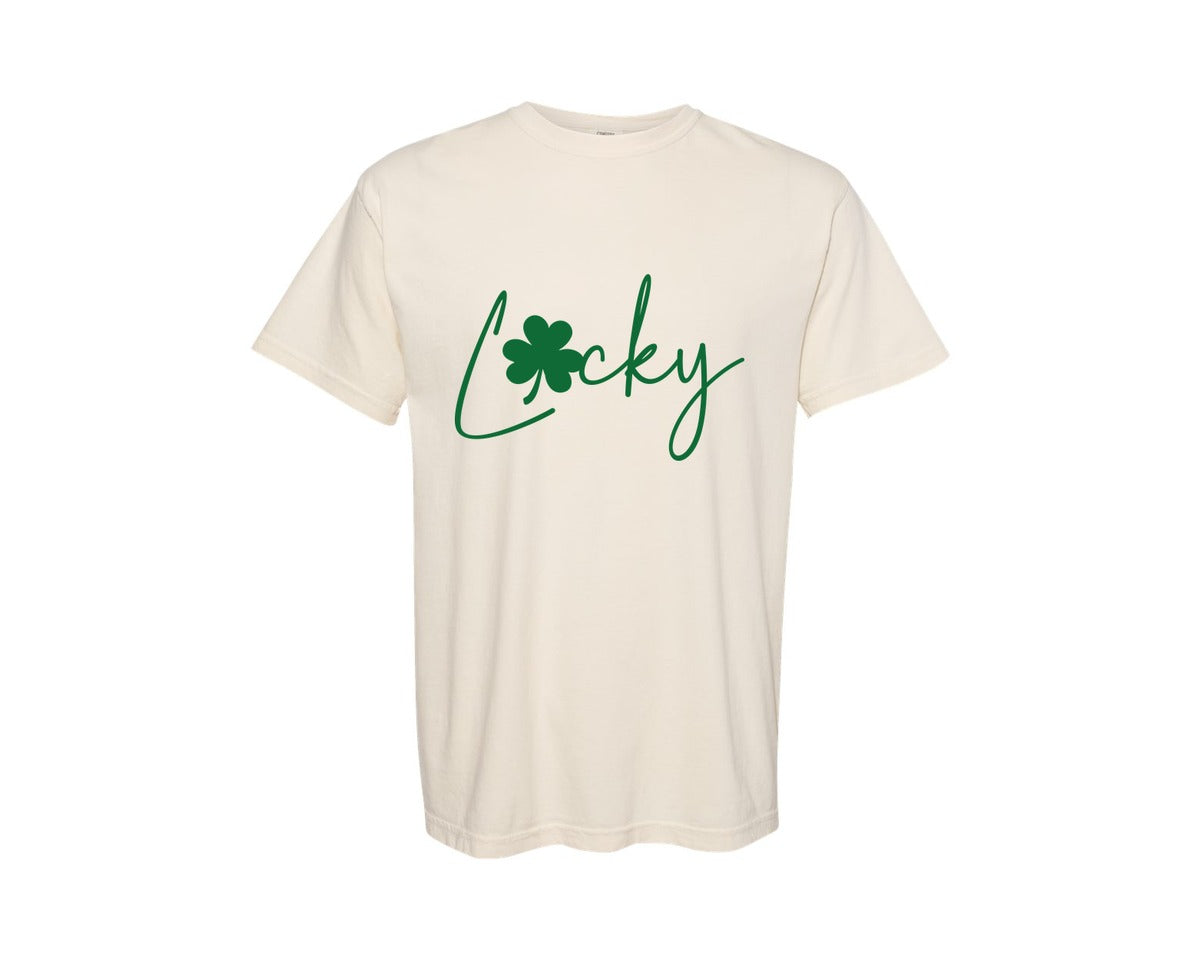brand:Comfort Colors|color:Ivory|Lucky Clover Simple Shamrock Graphic T-Shirt