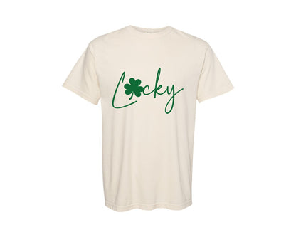 brand:Comfort Colors|color:Ivory|Lucky Clover Simple Shamrock Graphic T-Shirt