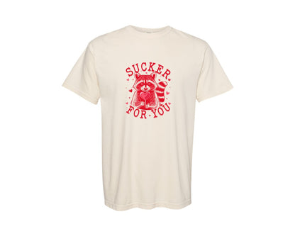brand:Comfort Colors|color:Ivory|Sucker For You Cute Raccoon Graphic T-Shirt