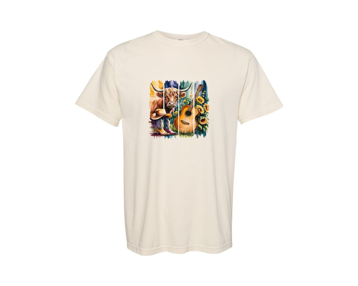 brand:Comfort Colors|color:Ivory|Cowboy Highland Cow Brushstroke Graphic T-Shirt