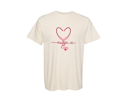 brand:Comfort Colors|color:Ivory|Valentines Stethoscope Nurse Graphic T-Shirt