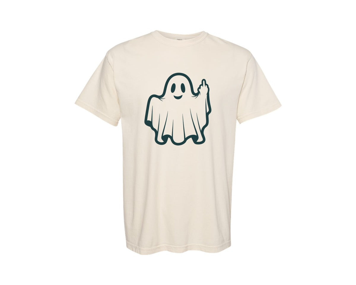 brand:Comfort Colors|color:Ivory|Ghost Middle Finger Pod Ghost Graphic T-Shirt