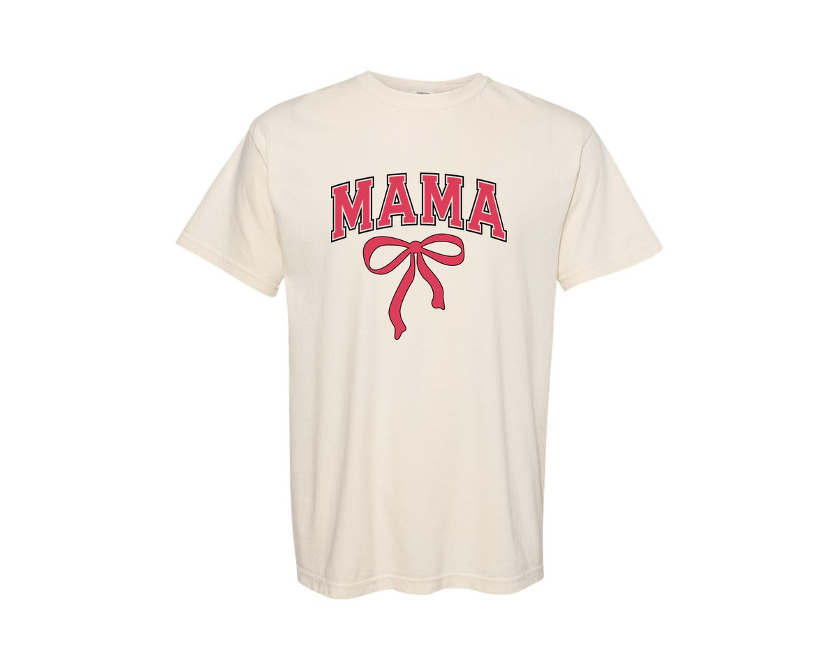brand:Comfort Colors|color:Ivory|Coquette Bow Valentine Mama Varsity 2 Graphic T-Shirt