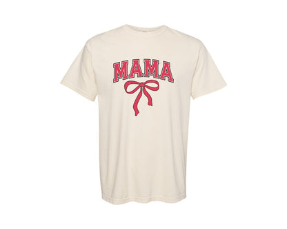 brand:Comfort Colors|color:Ivory|Coquette Bow Valentine Mama Varsity 2 Graphic T-Shirt