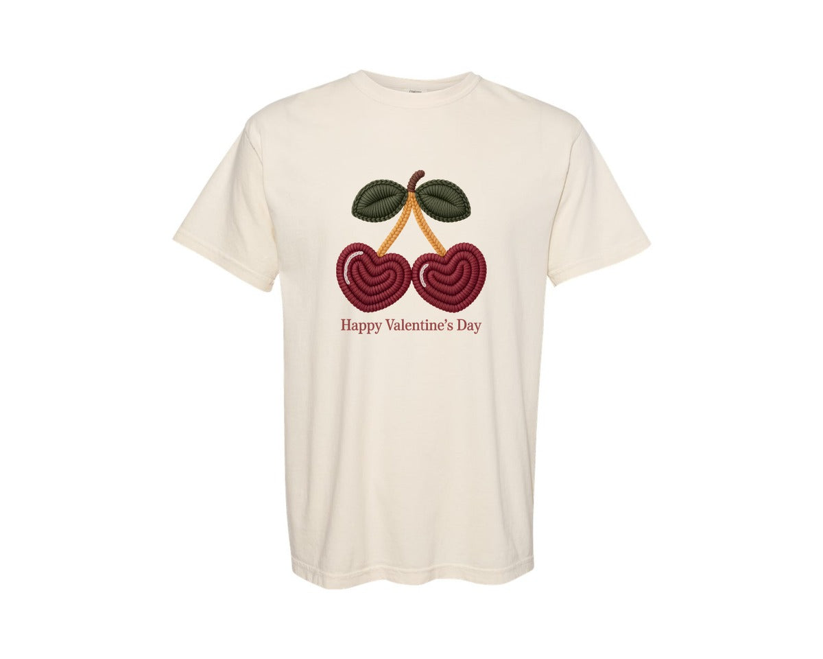 brand:Comfort Colors|color:Ivory|Faux Crochet Valentines Day Cherry 21 Graphic T-Shirt