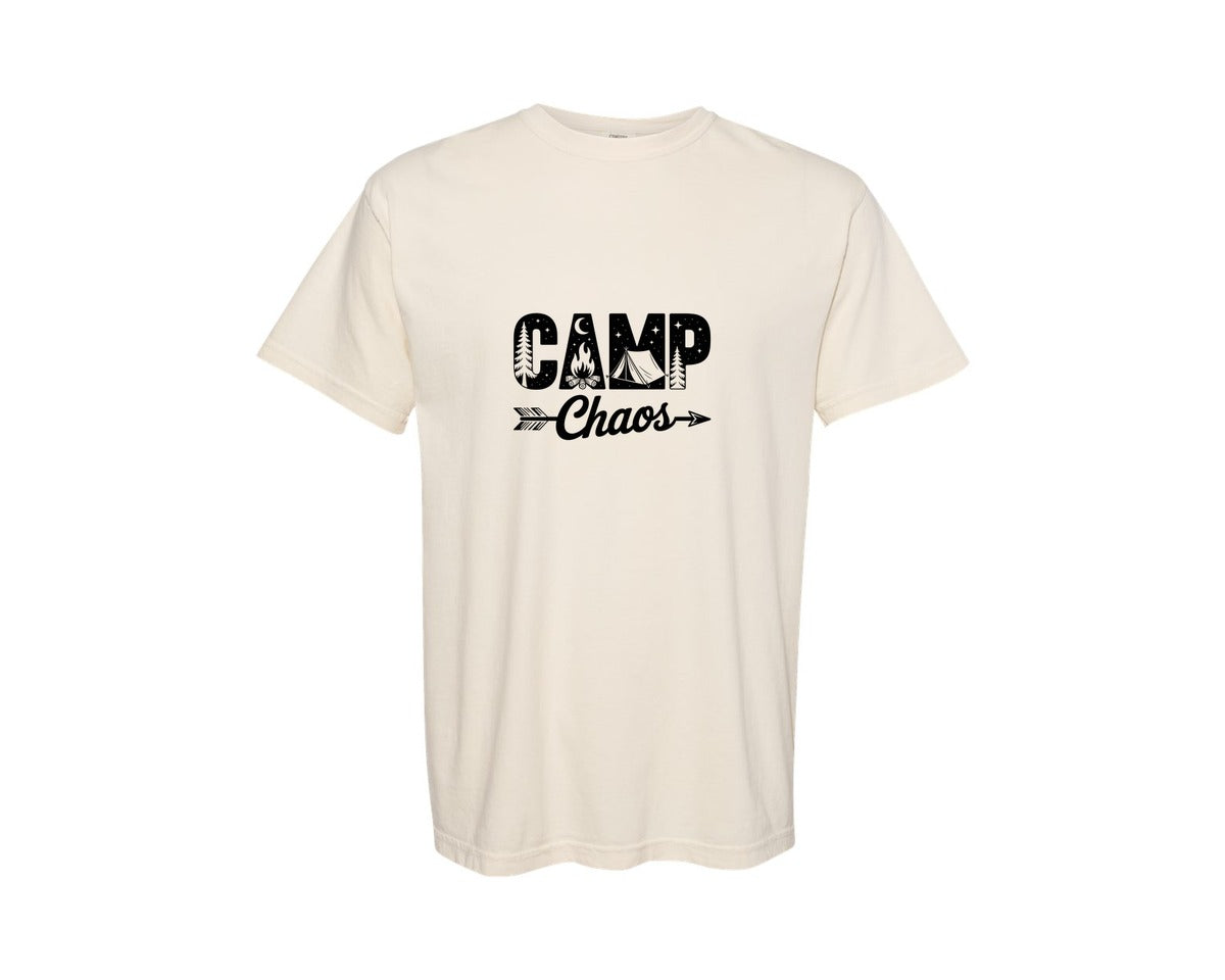 brand:Comfort Colors|color:Ivory|Camp Chaos Camping Crew Outdoors Graphic T-Shirt