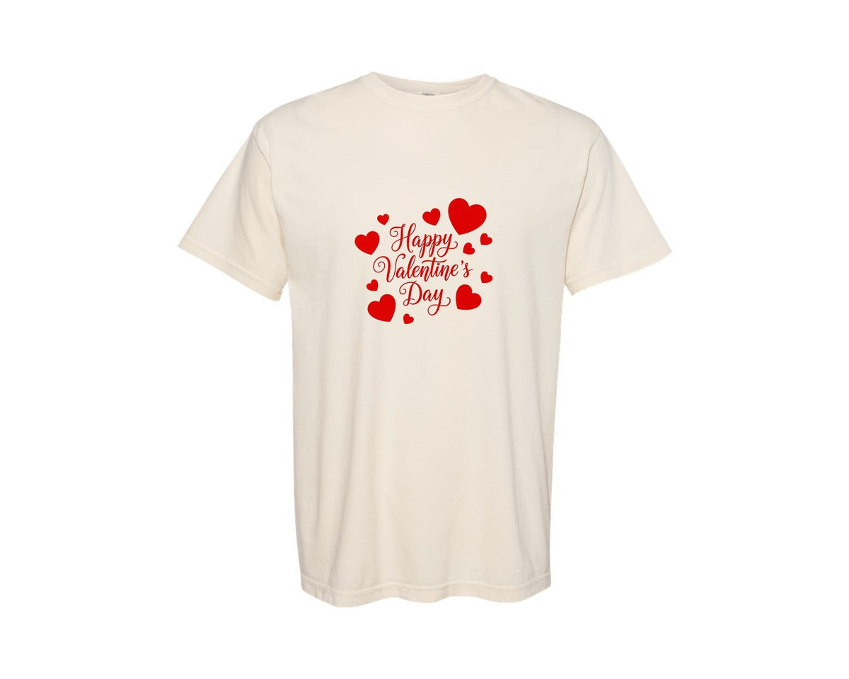 brand:Comfort Colors|color:Ivory|Happy Valentines Day Heart 12 Graphic T-Shirt