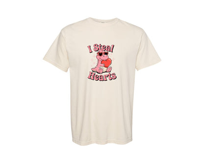 brand:Comfort Colors|color:Ivory|I Steal Hearts Rawr Valentines Day 2 Graphic T-Shirt