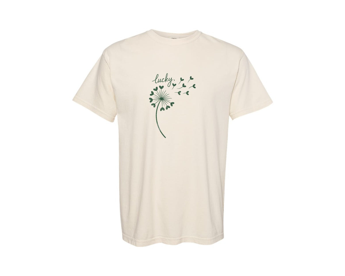 brand:Comfort Colors|color:Ivory|Lucky Dandelion St Patricks Day Graphic T-Shirt