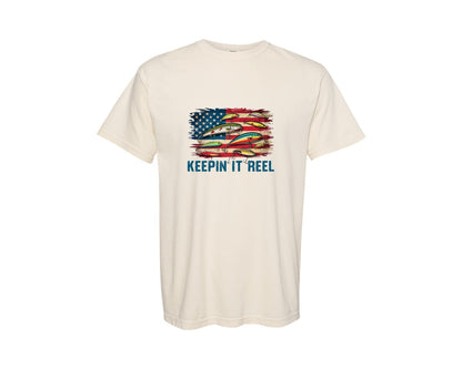 brand:Comfort Colors|color:Ivory|Vintage Usa Flag Fishing 2 Graphic T-Shirt