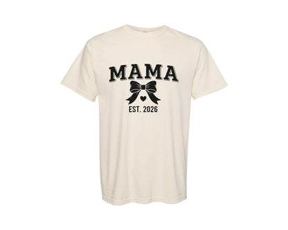 brand:Comfort Colors|color:Ivory|Mama Established Bow Vintage Design Graphic T-Shirt