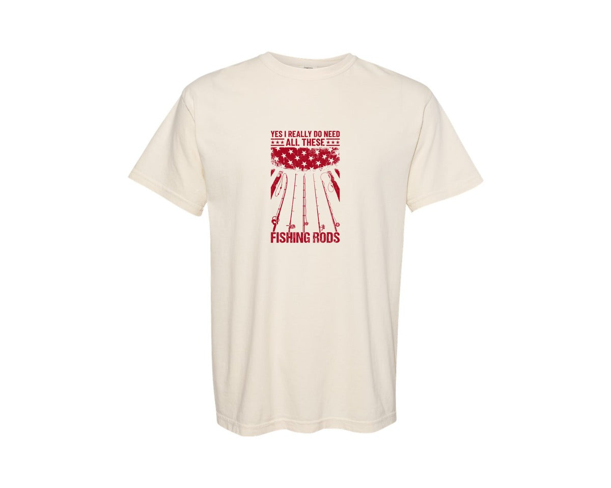 brand:Comfort Colors|color:Ivory|Fishing Rod Addiction Humor T Shirt Graphic T-Shirt
