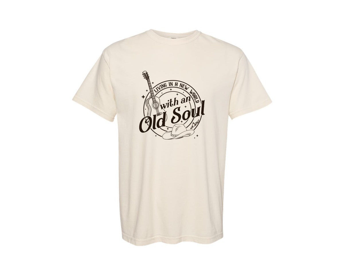 brand:Comfort Colors|color:Ivory|Guitar Cowboy Old Soul Country Music Graphic T-Shirt