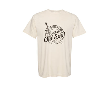 brand:Comfort Colors|color:Ivory|Guitar Cowboy Old Soul Country Music Graphic T-Shirt