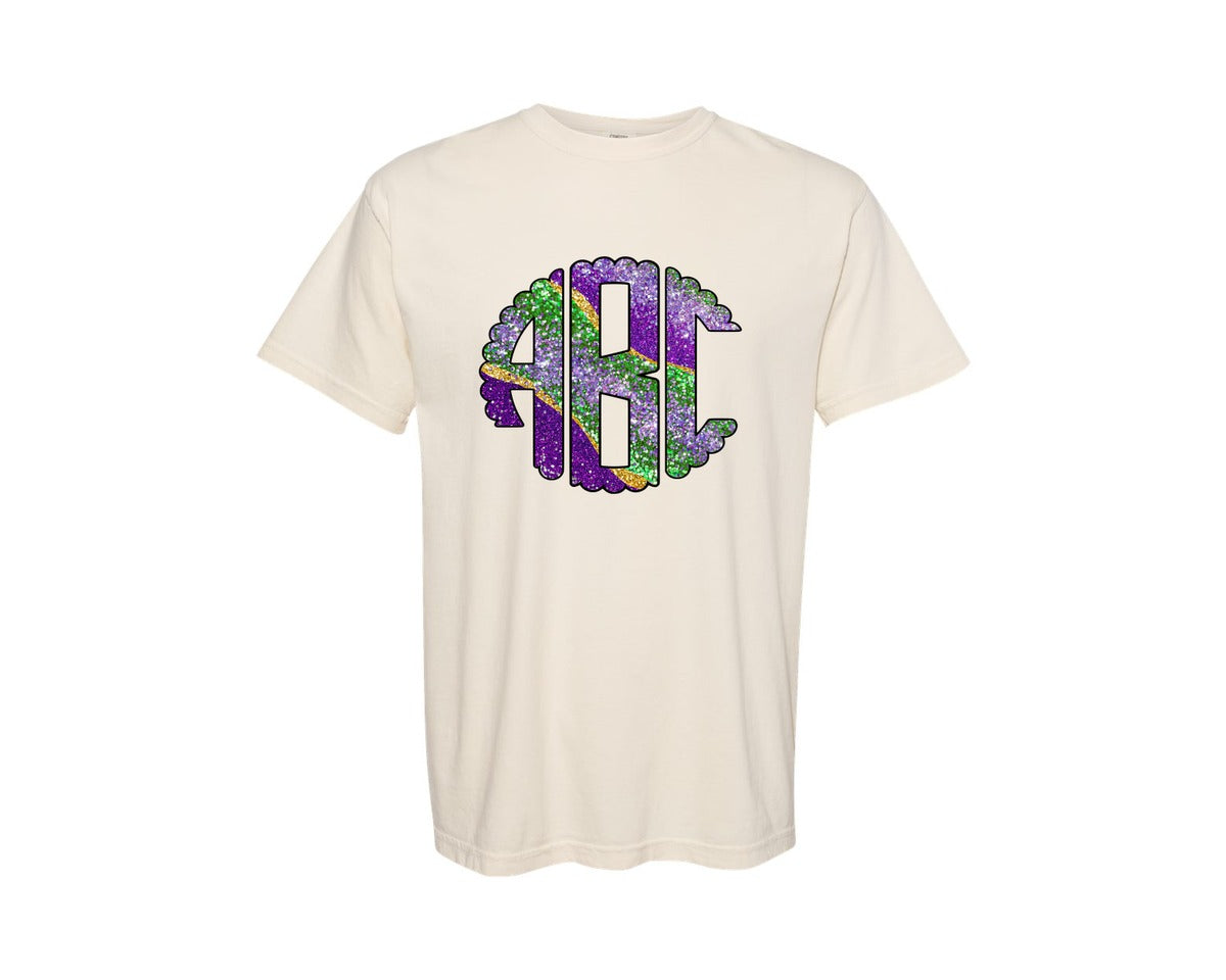 brand:Comfort Colors|color:Ivory|Mardi Gras Marble Circle Monogram Doodle Graphic T-Shirt