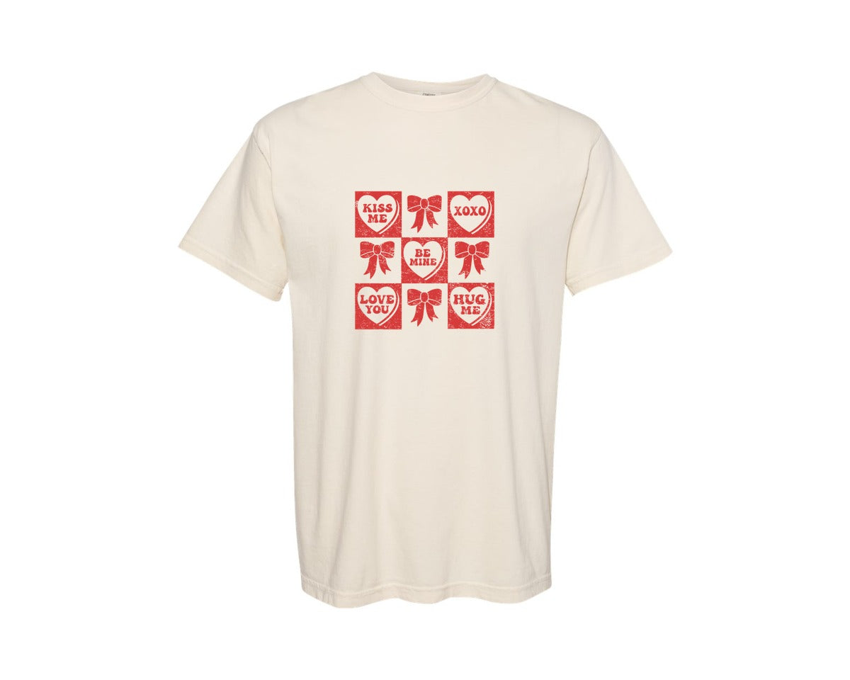 brand:Comfort Colors|color:Ivory|Checkered Valentine Candy Heart Graphic T-Shirt