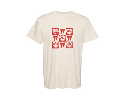 brand:Comfort Colors|color:Ivory|Checkered Valentine Candy Heart Graphic T-Shirt