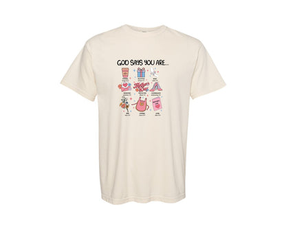 brand:Comfort Colors|color:Ivory|God Says You Are Mom Mothers Day Graphic T-Shirt