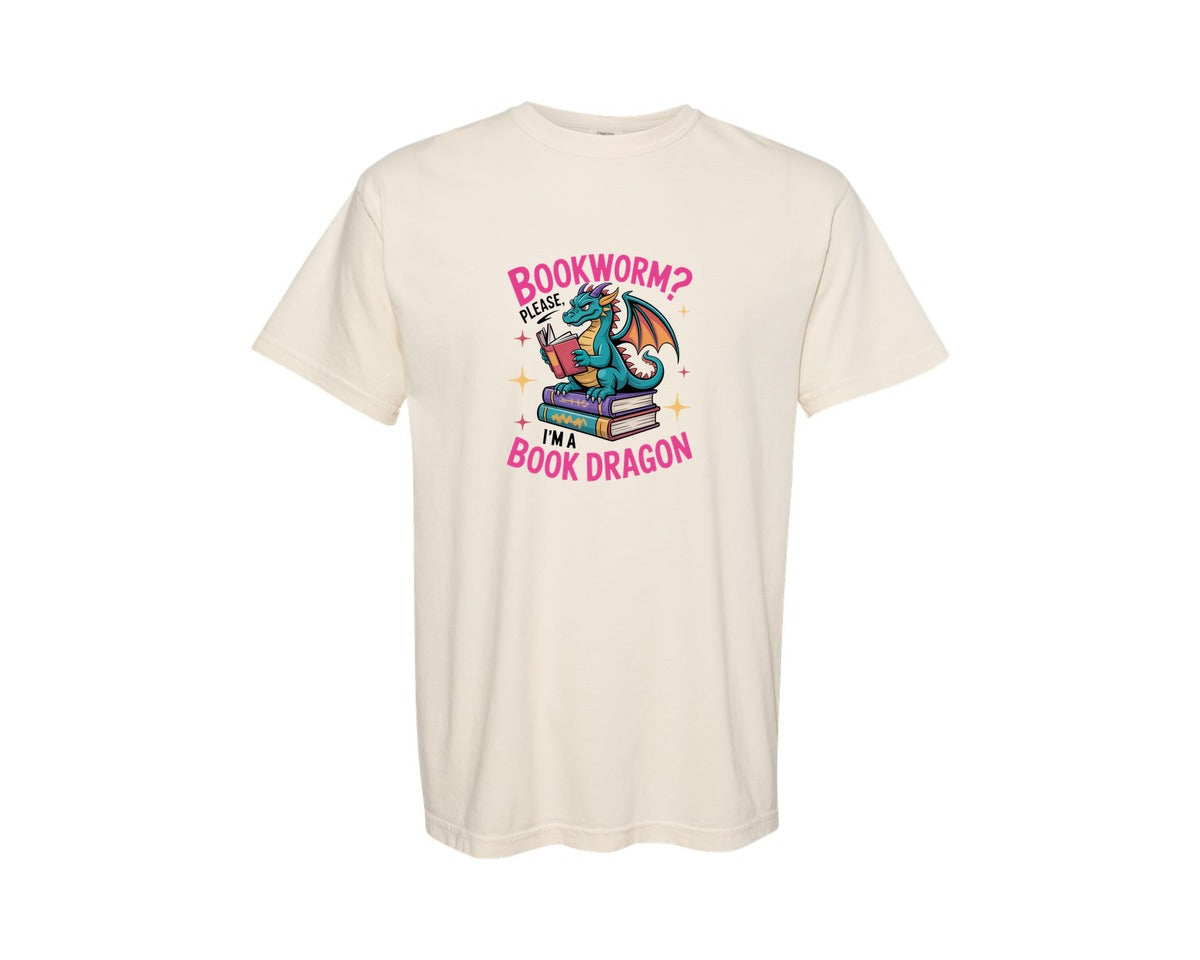 brand:Comfort Colors|color:Ivory|Girl Who Loves Dragons Books Graphic T-Shirt