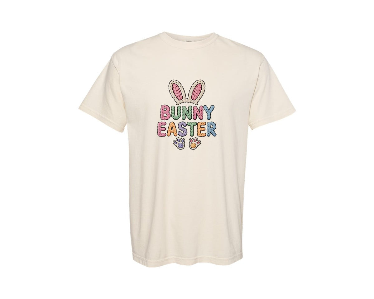 brand:Comfort Colors|color:Ivory|Easter Bunny Faux Yarn Crochet Graphic T-Shirt
