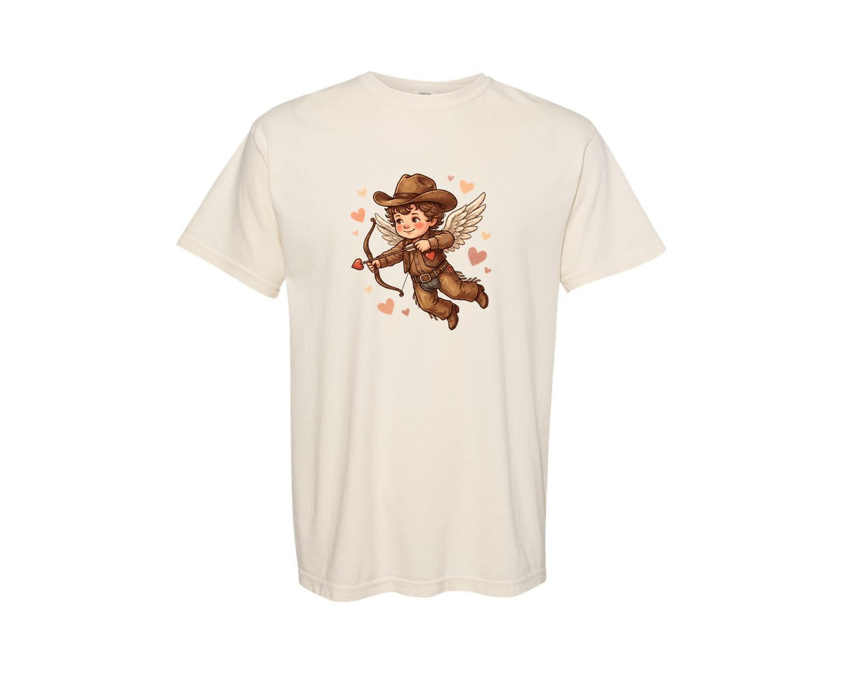 brand:Comfort Colors|color:Ivory|Cute Cupid Cowboy Valentine Graphic T-Shirt