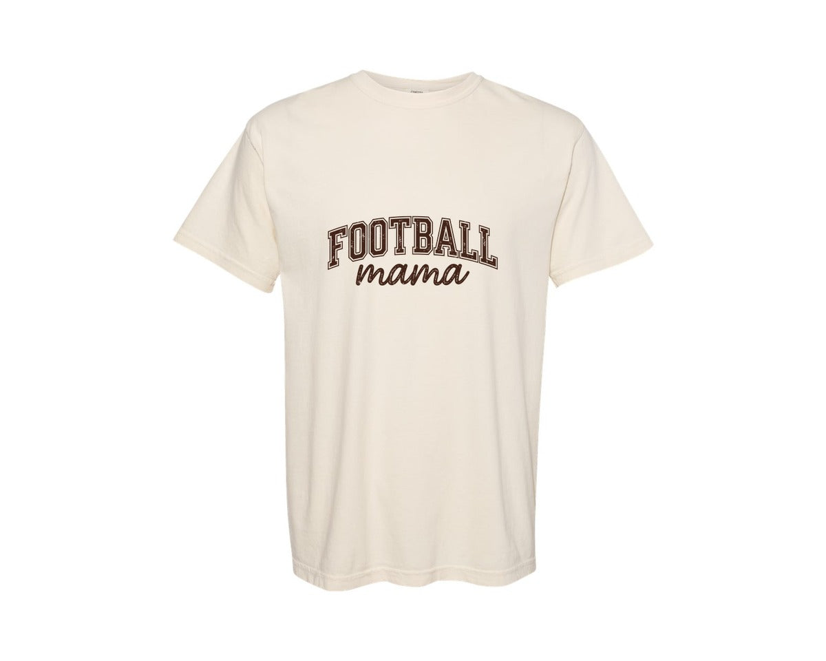 brand:Comfort Colors|color:Ivory|Football Mama Distressed Text Design Graphic T-Shirt