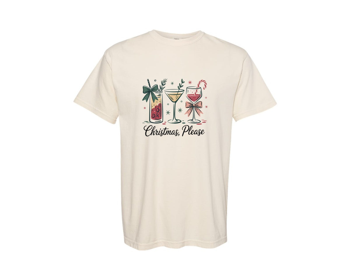 brand:Comfort Colors|color:Ivory|Christmas Please Retro Festive Graphic T-Shirt