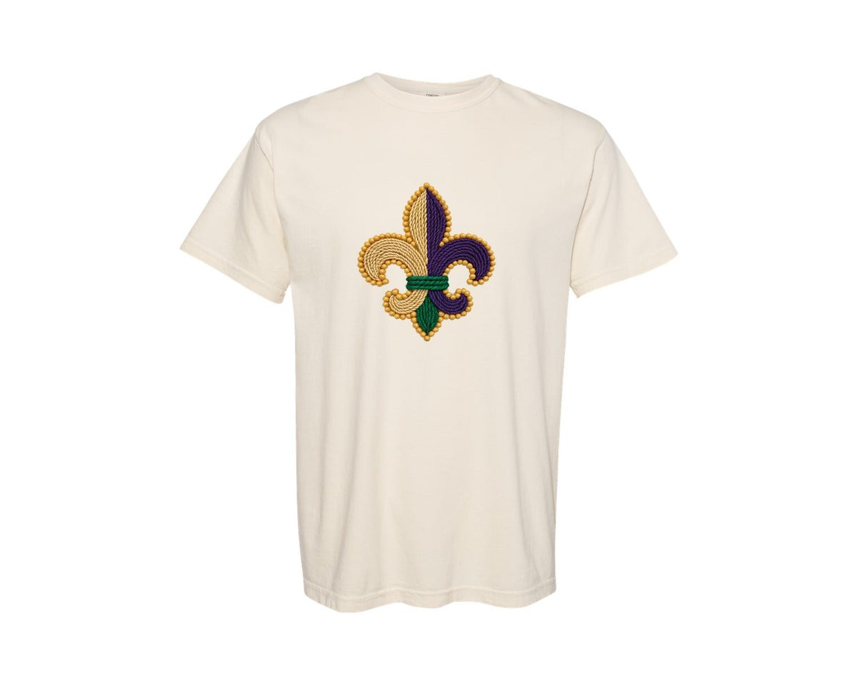 brand:Comfort Colors|color:Ivory|Mardi Gras Knitted Graphic T-Shirt