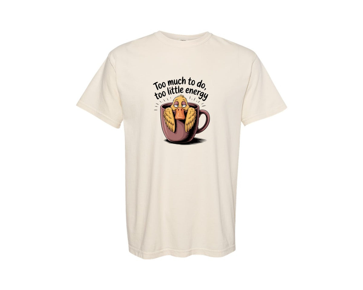 brand:Comfort Colors|color:Ivory|Tired Worker Duck In Tea Cup Graphic T-Shirt