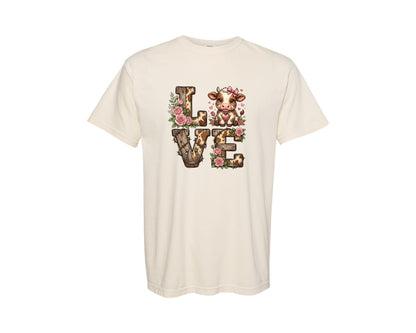 brand:Comfort Colors|color:Ivory|Love Highland Cow Valentine Tshirt 2 Graphic T-Shirt