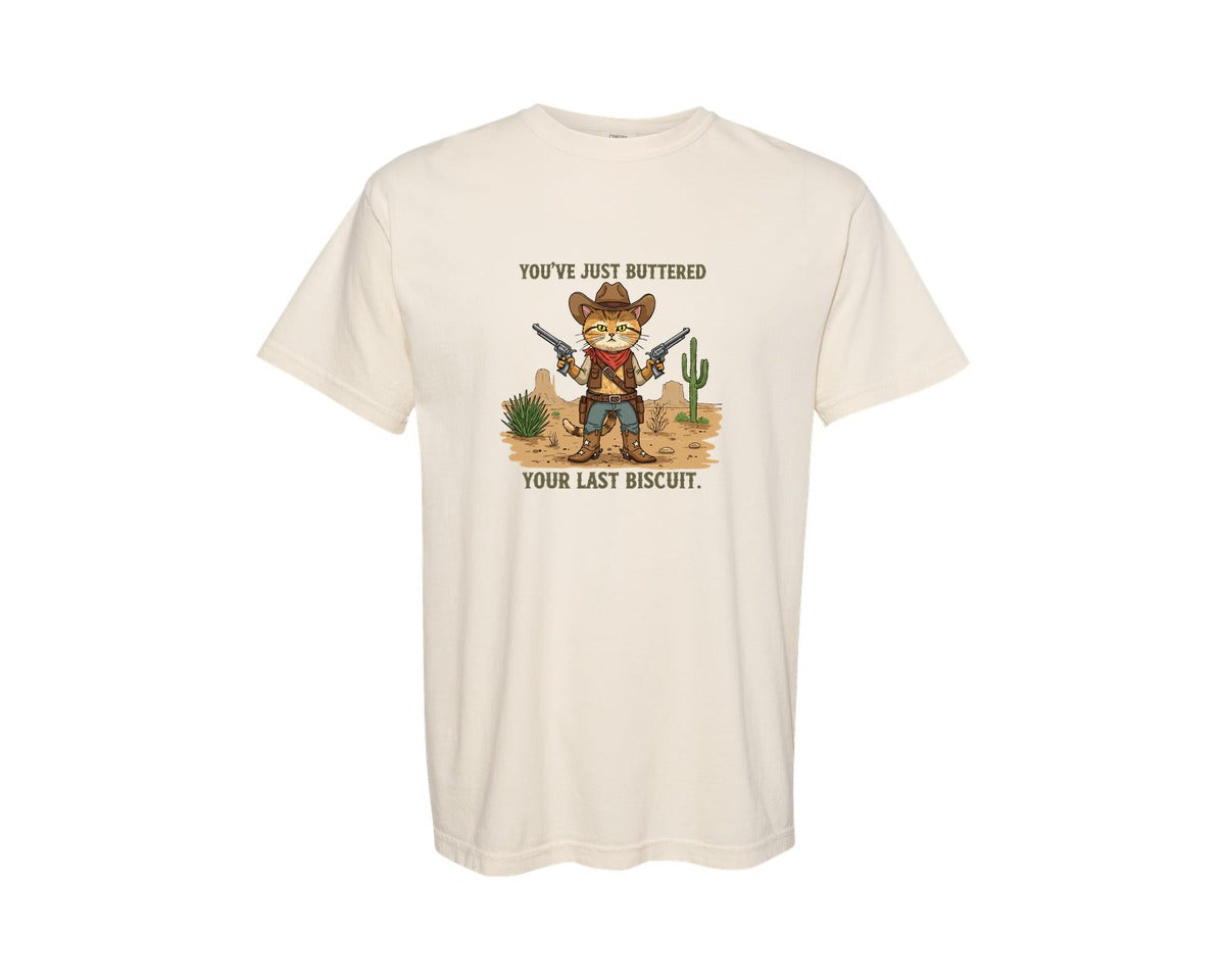 brand:Comfort Colors|color:Ivory|Funny Cat Cowboy Retro Western Grap Graphic T-Shirt