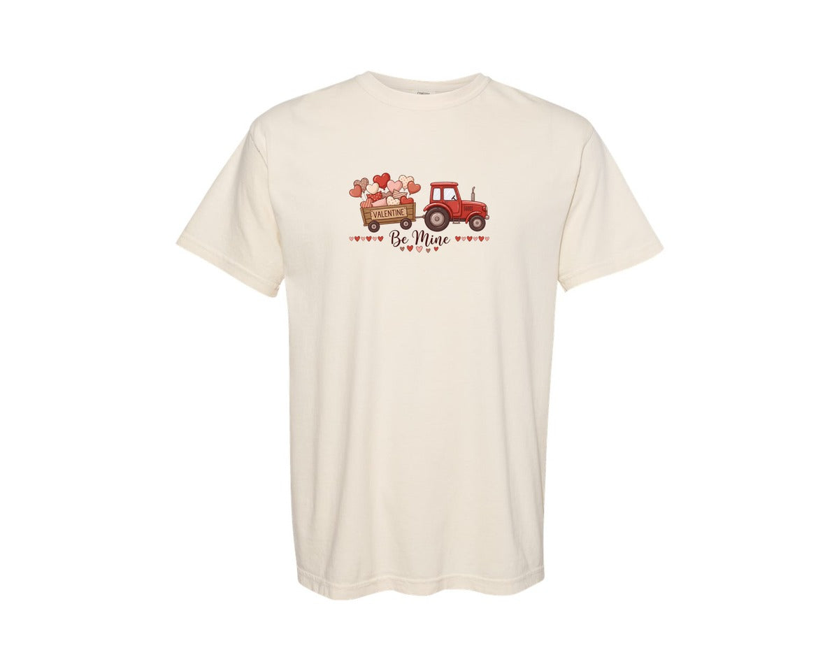 brand:Comfort Colors|color:Ivory|Valentine Tractor With Heart Wagon Graphic T-Shirt