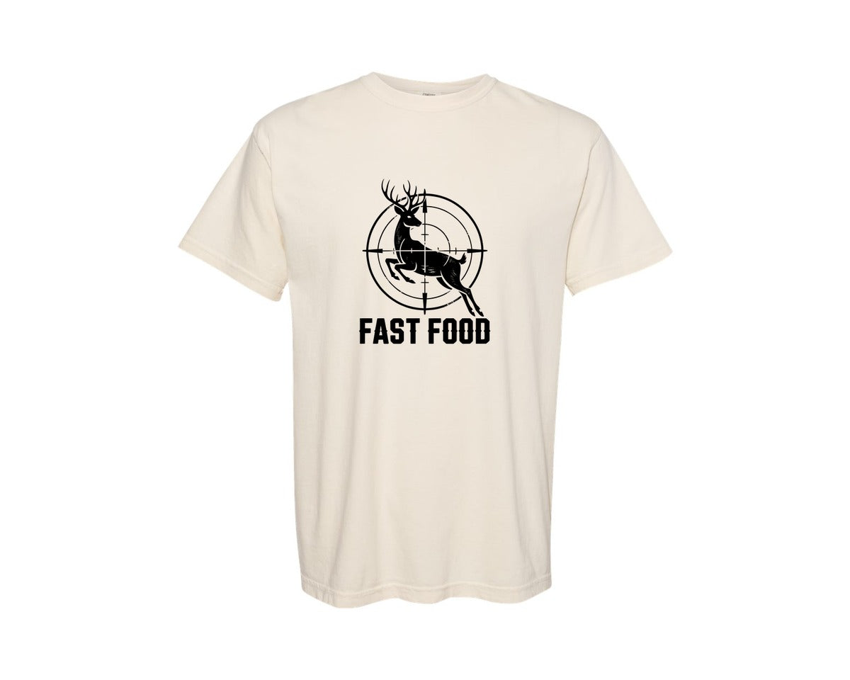brand:Comfort Colors|color:Ivory|Funny Fast Food Deer Hunting Shirt Graphic T-Shirt