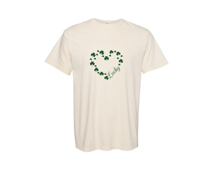 brand:Comfort Colors|color:Ivory|Lucky Varsity St Patricks Day 7 Graphic T-Shirt