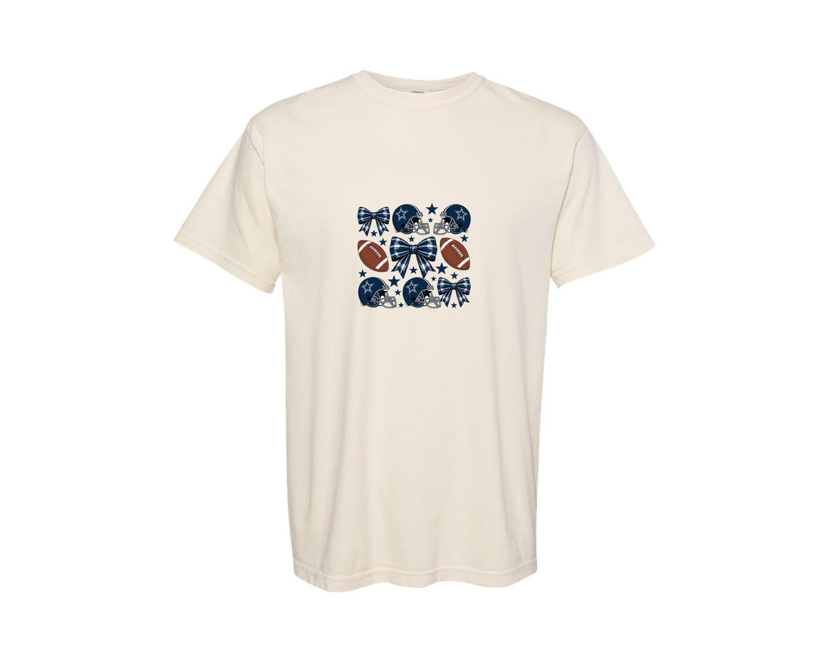 brand:Comfort Colors|color:Ivory|Football Coquette Bow Cowboy Graphic T-Shirt