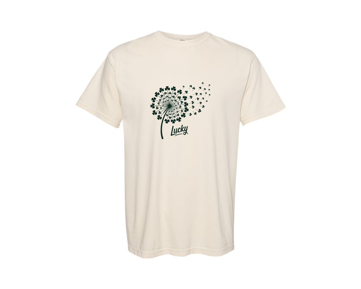 brand:Comfort Colors|color:Ivory|St Patricks Day Dandelion Svgclover 3 Graphic T-Shirt
