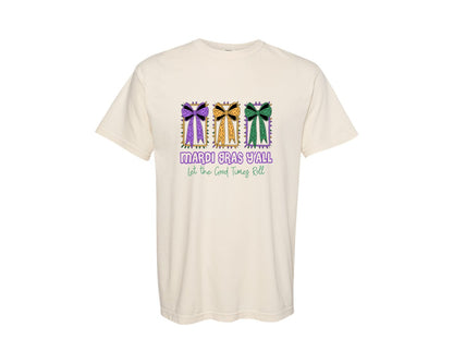brand:Comfort Colors|color:Ivory|Mardi Gras Yall Coquette Bow Graphic T-Shirt