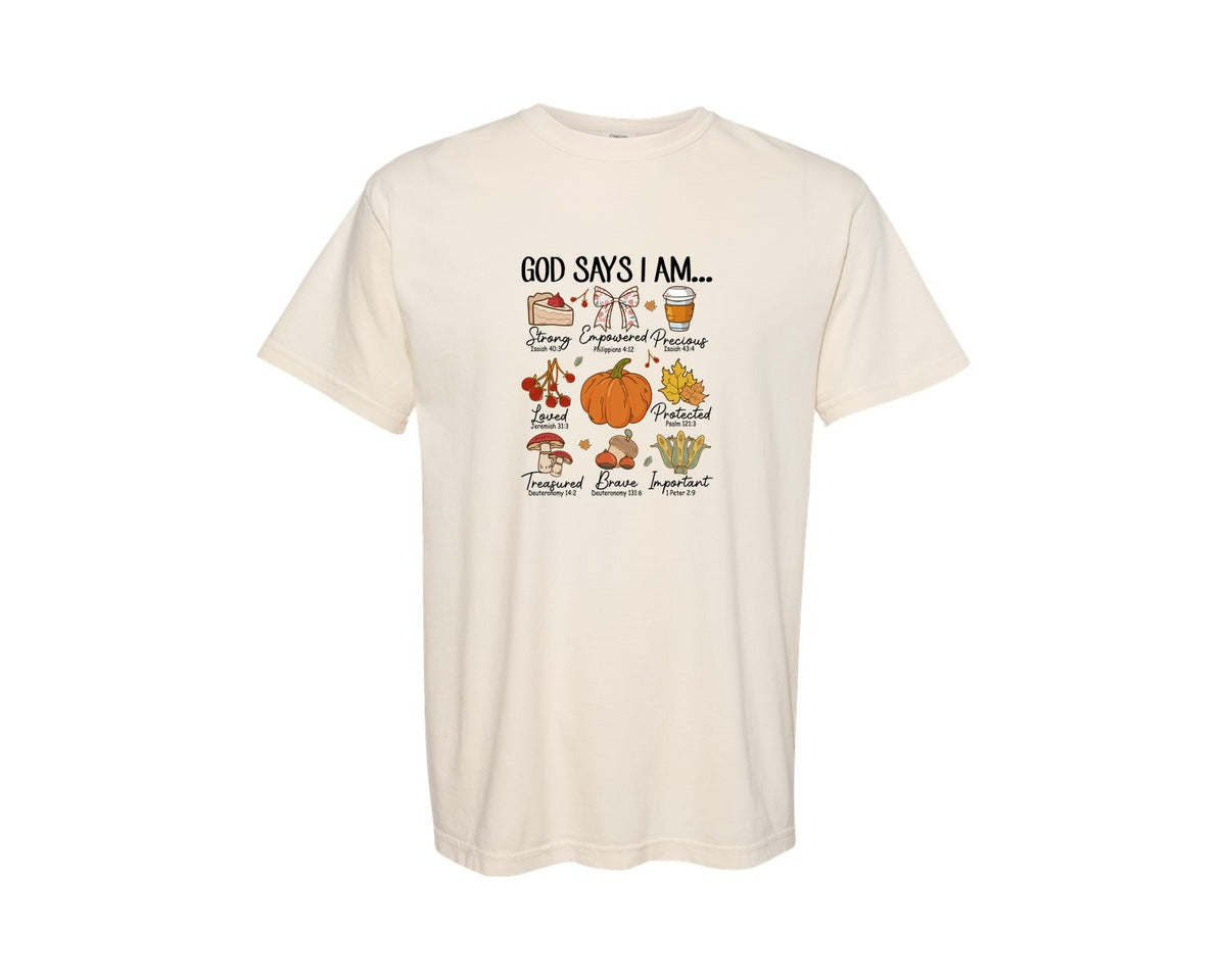 brand:Comfort Colors|color:Ivory|God Says I Am Fall Christian Graphic T-Shirt