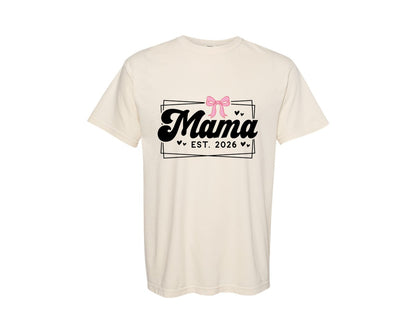 brand:Comfort Colors|color:Ivory|Mama Coquette Bow Mama Est 2026 Graphic T-Shirt