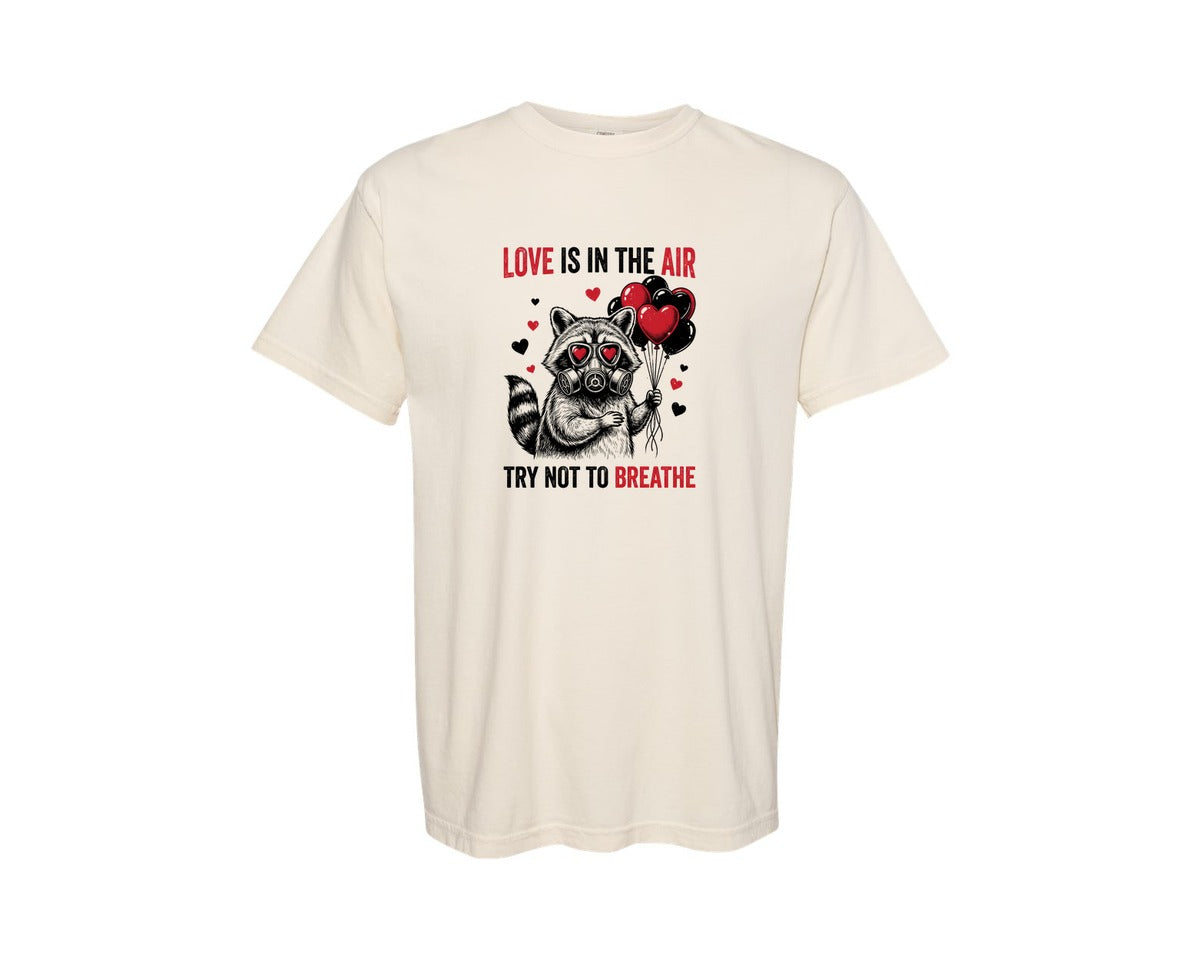 brand:Comfort Colors|color:Ivory|Valentine Raccoon With Gas Mask Graphic T-Shirt