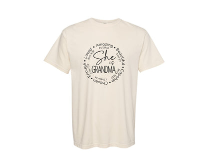 brand:Comfort Colors|color:Ivory|She Is Mom Mama Nana Mimi Gigi Grandma Graphic T-Shirt
