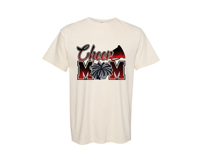 brand:Comfort Colors|color:Ivory|Cheer Mom Glitter Red Black Pom Mama Graphic T-Shirt